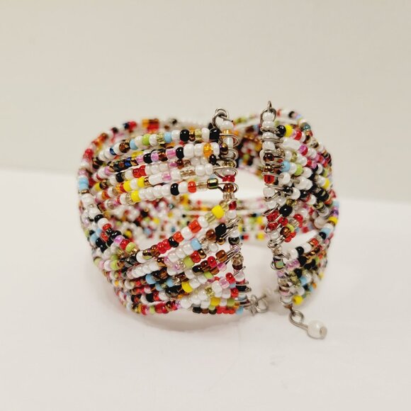 Vtg Womens Multi Beaded Cuff Bracelet Multi Color Bohemian - Picture 5 of 5